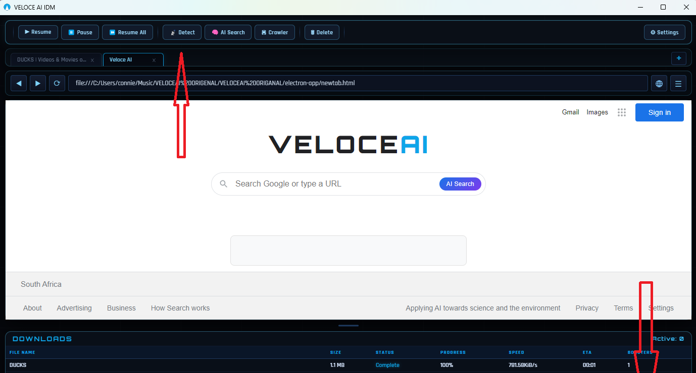 VELOCE AI Download Discovery — click Discover in toolbar